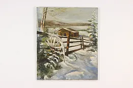 Winter Cabin Vintage Original Oil Painting Signed 24" #51721