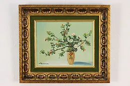 Still Life Vase Vintage Original Oil Painting Signed 15" #51723