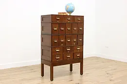 Arts & Crafts Antique Oak 19 Drawer File Cabinet, Yawman #51583