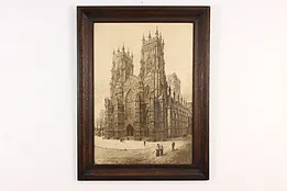 York Minster England Antique Original Etching, Bird 31" #51479