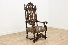 Renaissance Design Antique Carved Walnut Throne Chair #51504