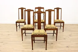 Set 6 Antique Arts & Crafts Mission Oak Dining Game Chairs #51096