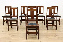 Set of 8 Antique Craftsman Mission Oak Dining Chairs Limbert #51450