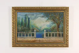 Veranda on Lagoon Vintage Original Pastel Painting 25.5" #51640