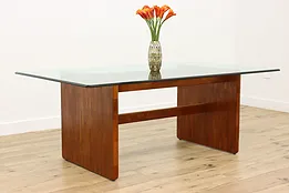 Midcentury Modern Vintage Teak & Glass Dining Table or Desk #51692