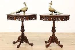 Pair of Antique Carved French Design Octagon Side End Tables #50868