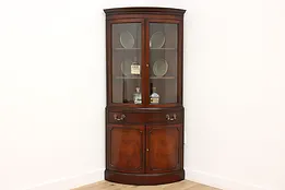 Curved Glass Vintage Corner China Curio Cabinet, White #51594