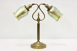 Art Nouveau Antique Double Desk Lamp Tulip Art Glass Shades #51315