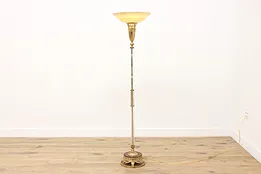 French Design Vintage Frosted Shade Torchiere Floor Lamp #48389