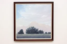 Grassland Landscape Vintage Original Oil Painting Signed 41" #51559