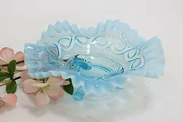 Victorian Antique Ruffled Rim Blue Glass Candy Bowl Dish #50407