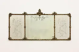 Reverse Carved Triple Mirror Antique Painted Iron Frame #51660