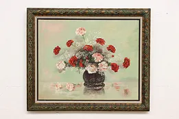 Red & Pink Flowers Vintage Original Oil Painting Yaros 36.5" #51733