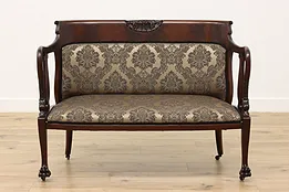 Empire Antique Mahogany Settee Loveseat, Carved Dolphin Arms #50638