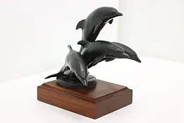 Bronze Vintage Dolphins Sculpture on Walnut Base, Johnson #49130