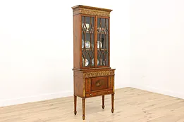 English Hepplewhite Antique Painted China Cabinet Bookcase #51086