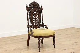 Victorian Antique Walnut Needlepoint Chair, Carved Fruits #51785