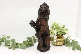 Black Forest Antique Hand Carved Oak Lion & Shield Sculpture #51079