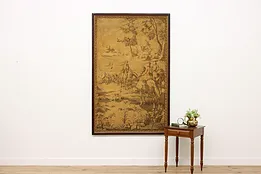 Stag Hunt Scene Antique Framed Tapestry 82" #51296