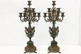 Pair of Italian Vintage Bronze & Marble Candelabras Lancini #51279