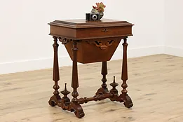 Victorian Antique Walnut Sewing Stand Nightstand Side Table #50315