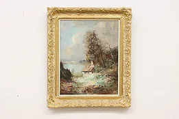 Forest Cottage Vintage Original Oil Painting, Bauer 25" #51295