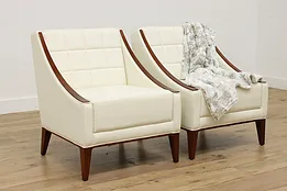 Pair of Midcentury Modern Designer White Leather Chairs, OFS #51257