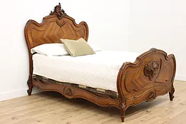 French Antique Carved Walnut Full Size Bed #51670