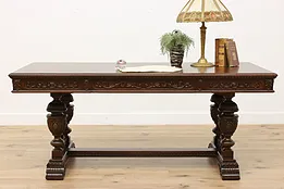 Tudor Design Antique Carved Library Office Table, Imperial #51786