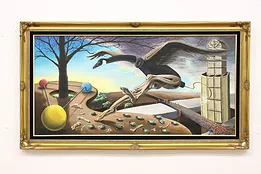 Surrealist Goose Vintage Original Oil Painting Signed 54.5" #50140