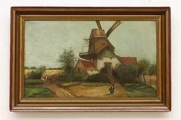 Dutch Windmill Farm Antique Original Oil Painting 37.5" #52088