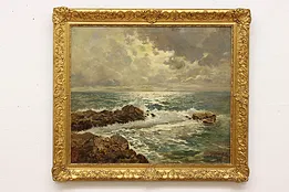 Stormy Ocean Antique Original Oil Painting Giordano 45" #50786