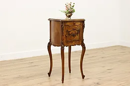 French Antique Walnut & Marble Nightstand, Side or End Table #51679