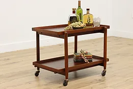 Midcentury Modern Vintage Danish Rolling Tea Cart, Trays #50806