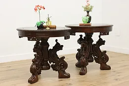 Pair of Asian Entry, Hall or Side Tables, Carved Dragons #51777