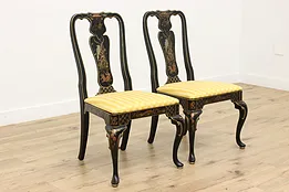 Pair of Georgian Design Vintage Dining Chairs, Asian Motifs #51265