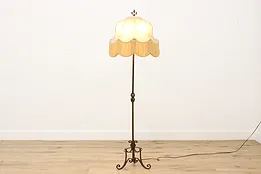 Victorian Antique Patinated Iron Floor Lamp, Fringe Shade #48326