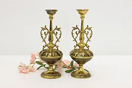 Pair of Vintage Classical Design Brass Urns or Candlesticks #50550