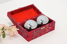 Pair of Vintage Chinese Musical Baoding Balls & Silk Case #51987