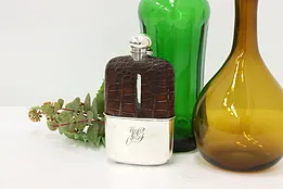 Silverplate & Leather Antique Monogram Liquor Pocket Flask #52102