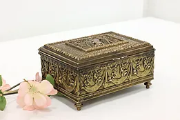 French Antique Village Scene Brass Trinket or Jewelry Box #52167