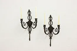 Pair of Classical Vintage Patinated Brass Candle Sconces #48395