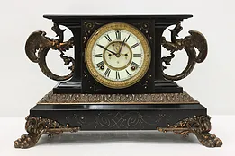 Victorian Antique Enameled Iron Mantel Clock Dragons Ansonia #39526