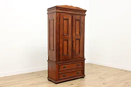 Farmhouse Antique Pine Wardrobe, Armoire or Hall Closet #51824