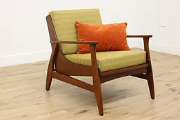 Midcentury Modern Vintage Walnut Large Chair, New Fabric #50804