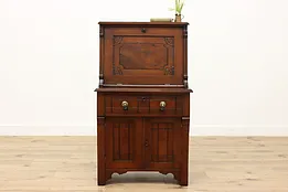 Victorian Eastlake Antique Carved Secretary Desk, Leather #51920