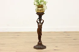 Italian Antique Carved Walnut Sculpture Pedestal Plant Stand #51942