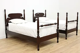 Pair of Georgian Vintage Mahogany Twin Poster Beds, Wheeler #50869