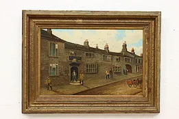 City Street with Gentlemen Antique Original Oil Painting 31" #52085