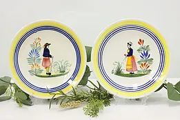 Pair of French Vintage Hand Painted Quimper Dinner Plates #51429